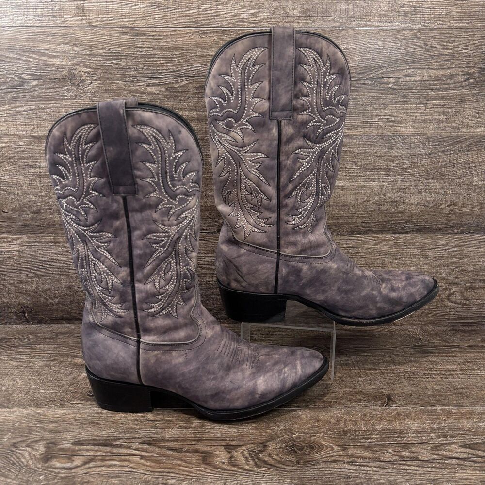 JB Dillon Reserve Western Boots Men's 9.5 EW Gray Soft Leather Embroidered